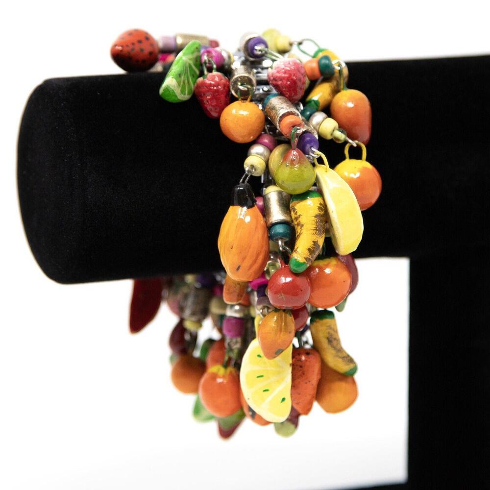 Vtg Japan Multicolored Red Yellow Green Pink Orange Tutti Frutti ChaCha Bracelet